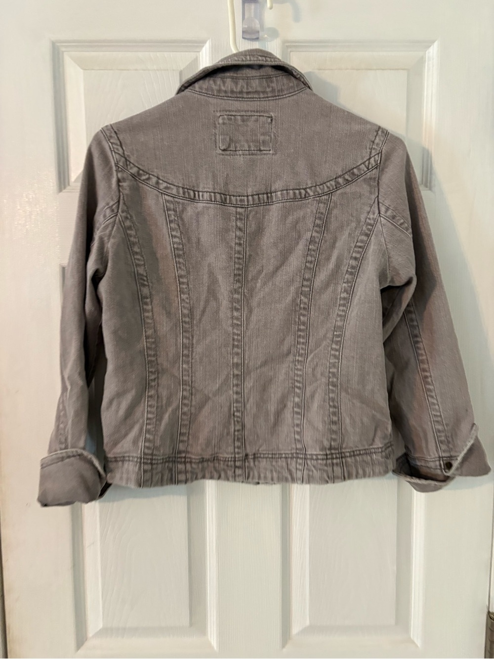 Gray Stretch Denim Jacket Medium Y2K Fitted Button Front - Picture 2 of 7